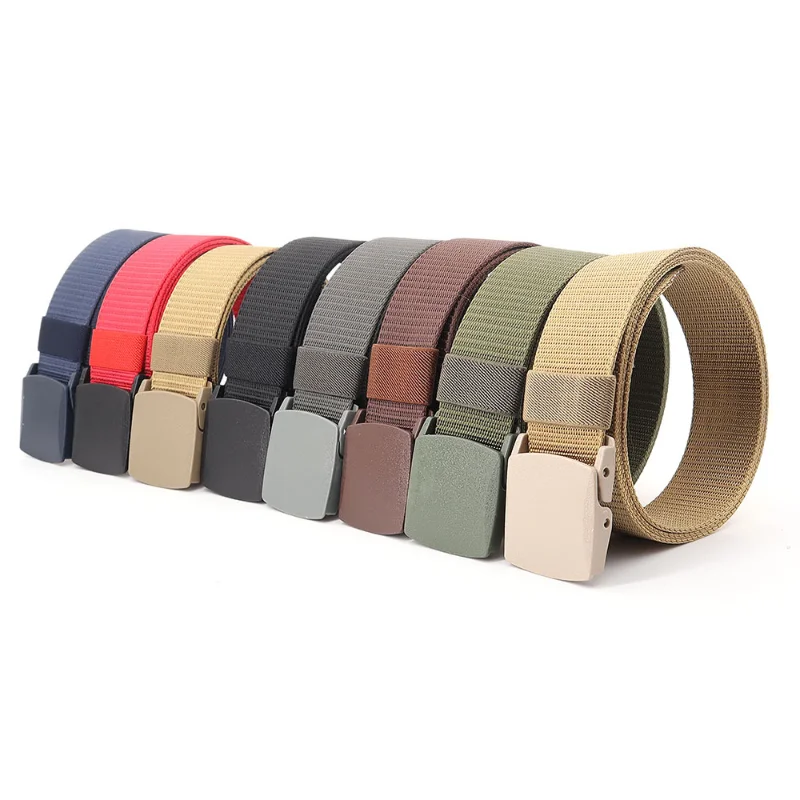 Automatic Buckle Nylon Belt Canvas Belt High Quality Unisex Outdoor Tactical Plastic Buckle Hiking Waistband Casual Camping