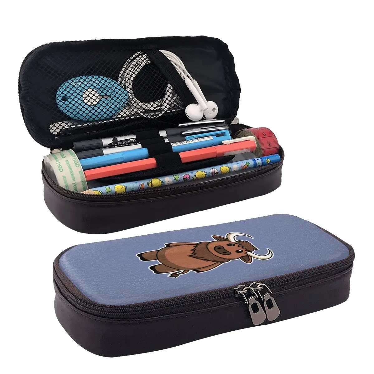 

Bison Leather Pencil Case Zipper Pencil Box Stationery Pen Pouch for Boys Girls School Students Work Office