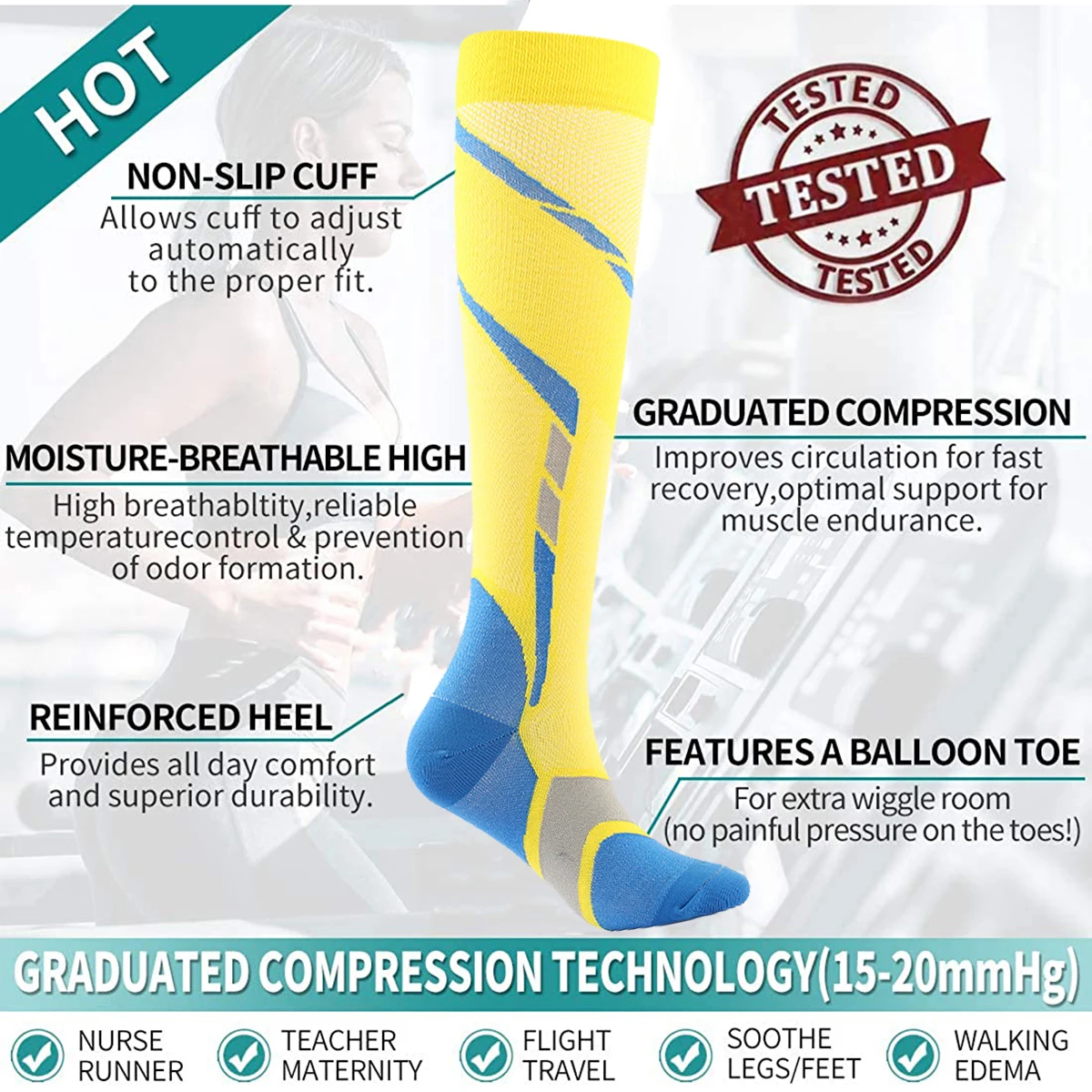 Dropshipping Compression Socks Women Men Knee High Sports Socks for Running Marathon Cycling Edema Diabetes Varicose Veins Socks