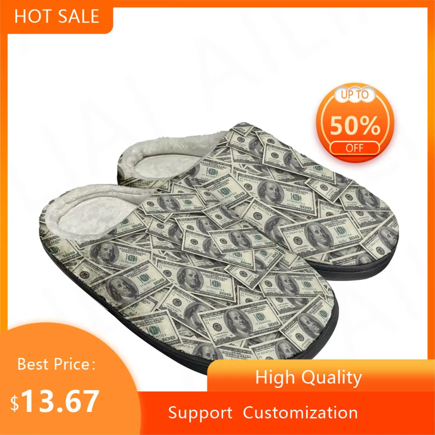 

Dollar Printed Popular Home Cotton Custom Slippers Mens Womens Sandals Plush Bedroom Casual Keep Warm Shoe Thermal Slipper Black