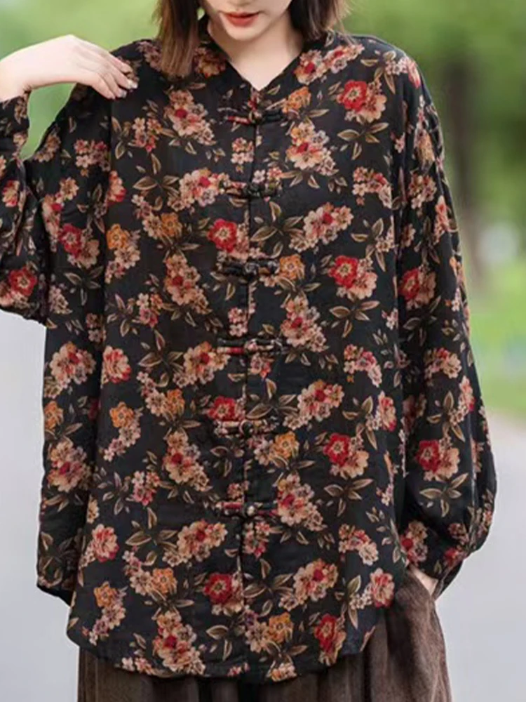 Max LuLu воротник-стойка китайские весенние женские рубашки с принтом модные