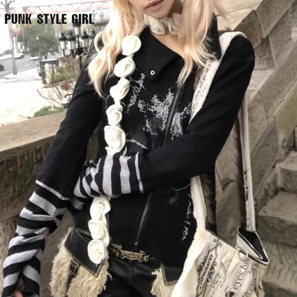 Футболка в стиле 1920-х годов с изображением граффити черные топы на молнии