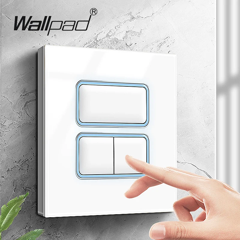 

Wall Light Switch with Big LED Indicator Wallpad White Glass 1/2/3/4 Gang Push Button On Off Electrical Sockets and Switches