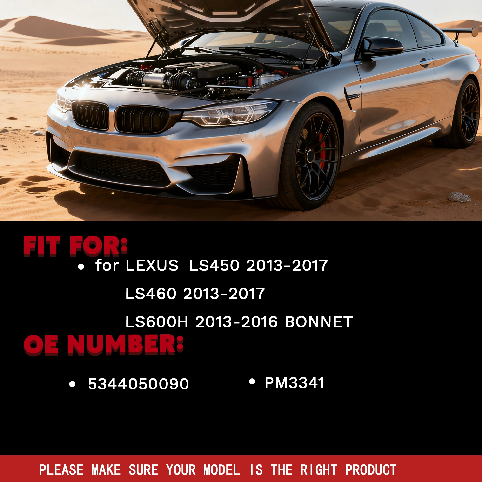 Фото Комплект из 2 газовых упоров (амортизаторов) капота для Lexus LS460 LS600H 2013-2017, 129Н, OE 5344050090 №3