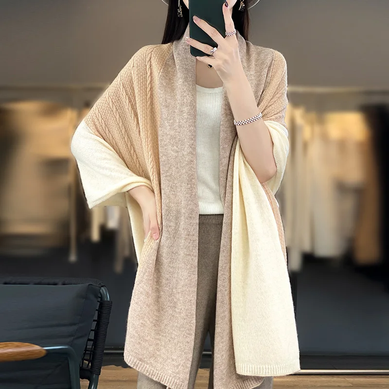 Женский шерстяной свитер шарф повседневный свободный кардиган осень-зима 100%