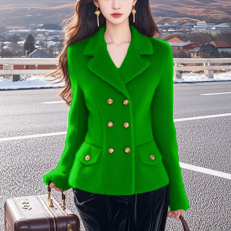 2025 зимняя новая норковая шуба женская мода двубортный вязаный свитер куртка с