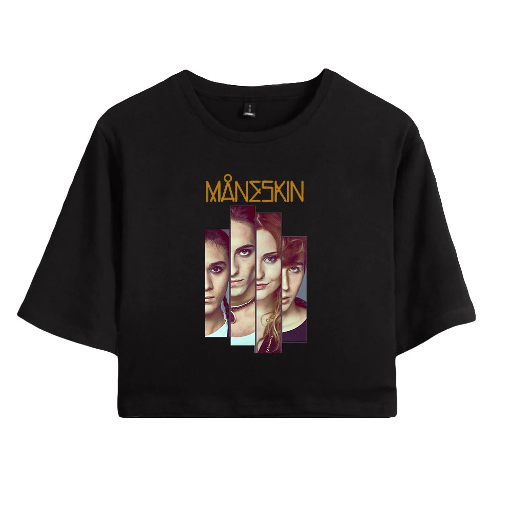 

Женская футболка, Модный укороченный топ для девочек, футболка Maneskin, укороченный топ с круглым вырезом, сексуальные топы для женщин, Белый Топ