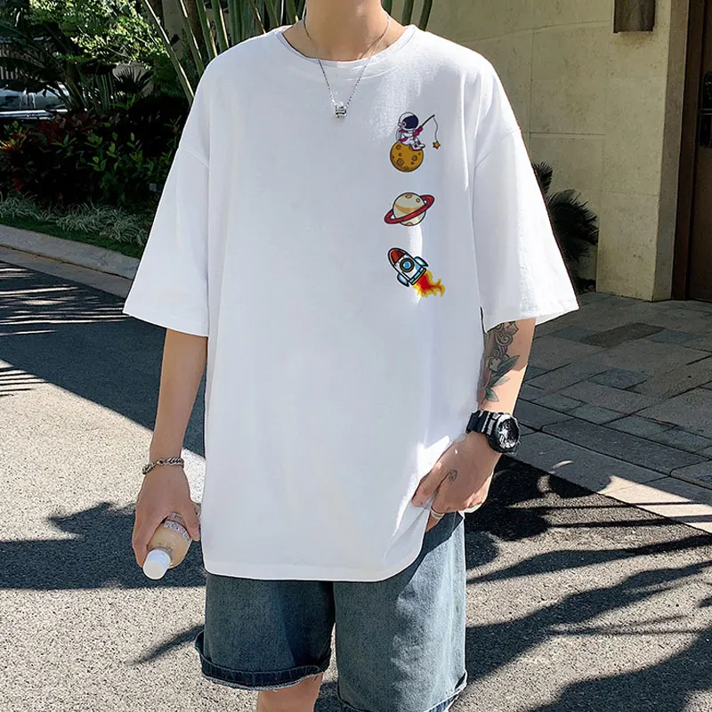 

T Shirt Men Cotton Printed Men's Summer Tshirts White Oversized Tee Shirts 5XL Casual T-Shirts Big Size Mens Clothing