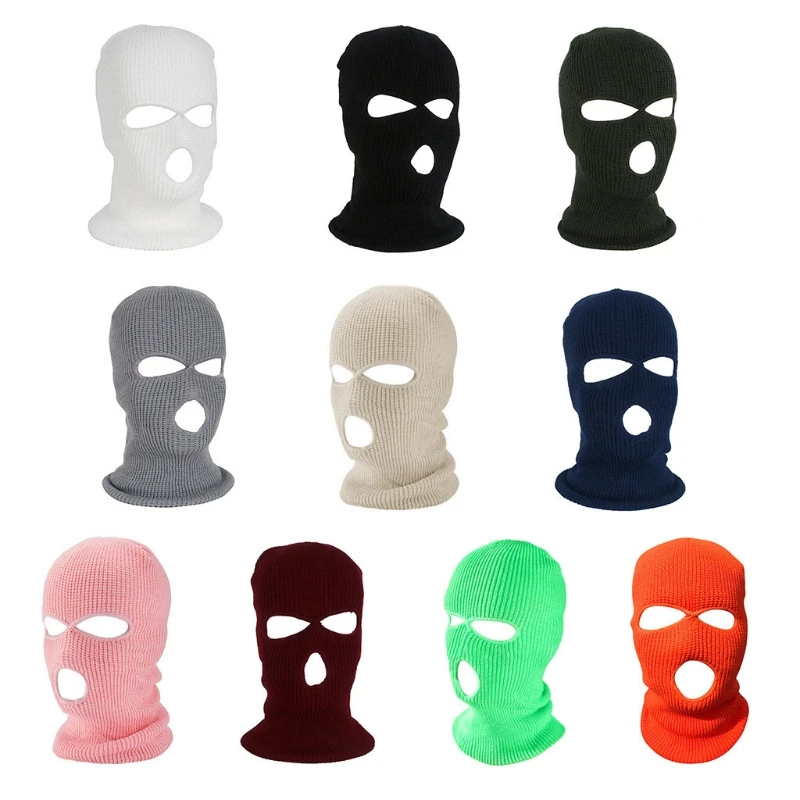 

2023 New 3-Hole Knitted Full Face Cover Ski Winter Warm Cycling Neon Solid Color Balaclava Mask Hat Halloween Party Cosplay Cap
