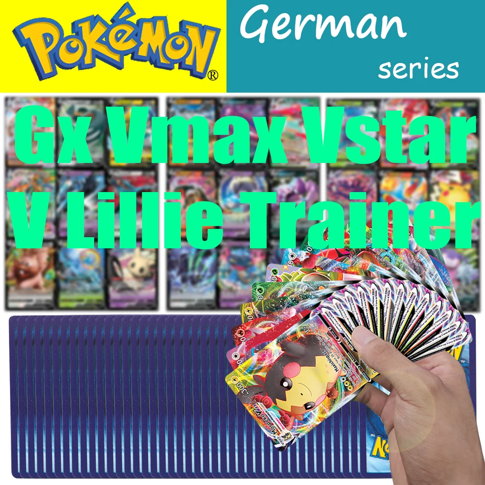 100Pcs German Version pokemon card Pokemon carte V VMAX Gx Trainer Vstar Team Game Pokémon cards Battle Card Kids Toys for Gifts