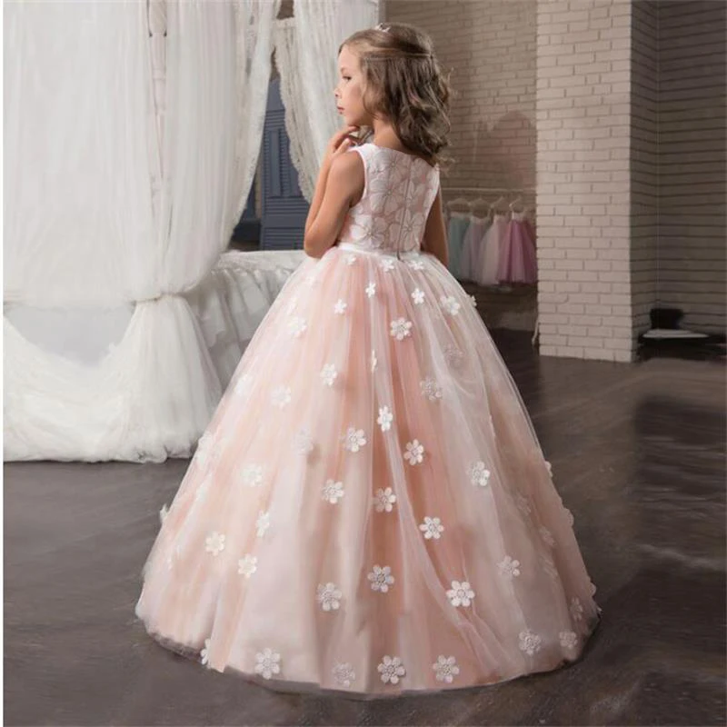 

Fancy Flower Long Prom Gowns Teenagers Dresses for Girl Children Party Clothing Kids Evening Formal Dress for Bridesmaid Wedding