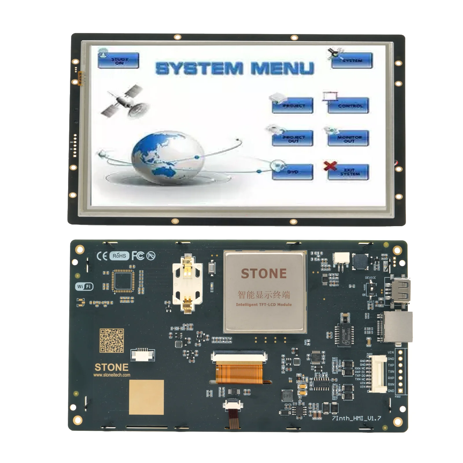 7 inch TFT-LCD touch module with rs232 interface and high brightness