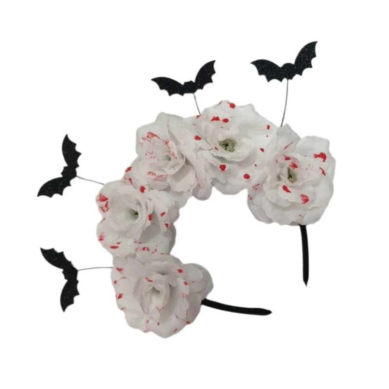 

New style Unisex Blood Flower Black Bat Shape Headband Carnival Rave Party Hair Hoop