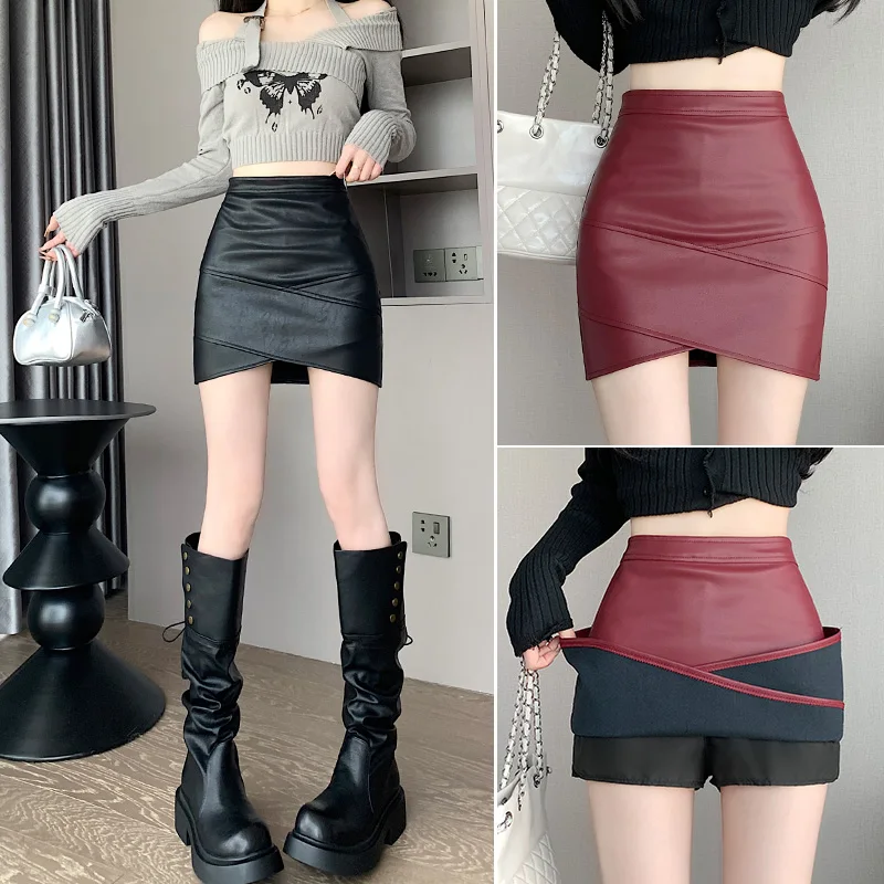 Женская мини-юбка шорты женская кожаная короткая юбка с завышенной талией и