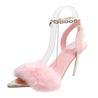 10 5 cm super high stiletto shoes womens shoes pointed toe sexy furry womens sandals office ladies plus size 43 shoes