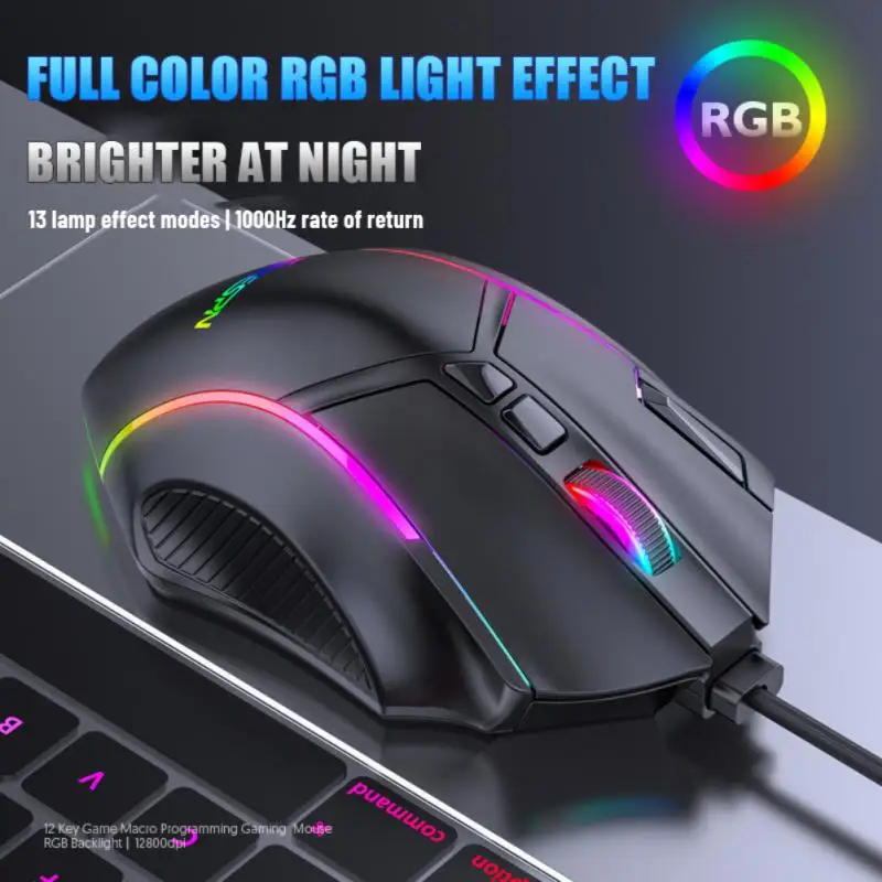 

12800dpi Gaming Mouse Full Speed Ergonomic Design Mice Luminous Pc Gamer Mouse For Pc Laptop Abs Wired Mouse 12 Key Game Mouse