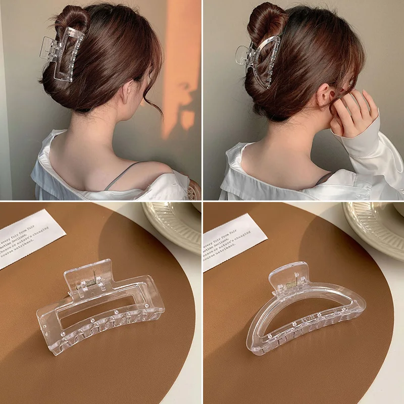 

Прозрачные заколки для волос, заколки-крабы большого размера, элегантные квадратные зажимы для волос с крестом акулы, пластиковые заколки д...