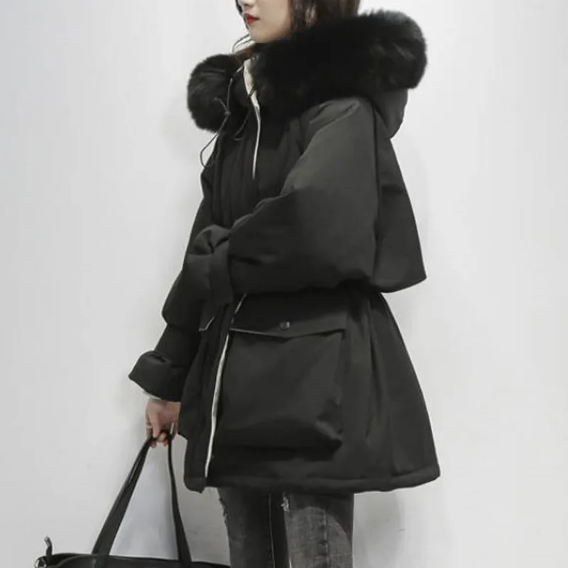 New Winter Women's Jacket Parka Medium Long Korean Down Cotton Coat Women Loose Thickened Large Wool Collar Clothes Female Coats