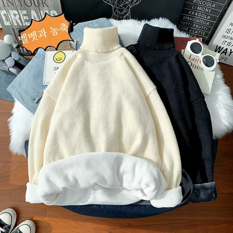 Свитер с высоким воротником мужской зимний свитер на флисовой подкладке