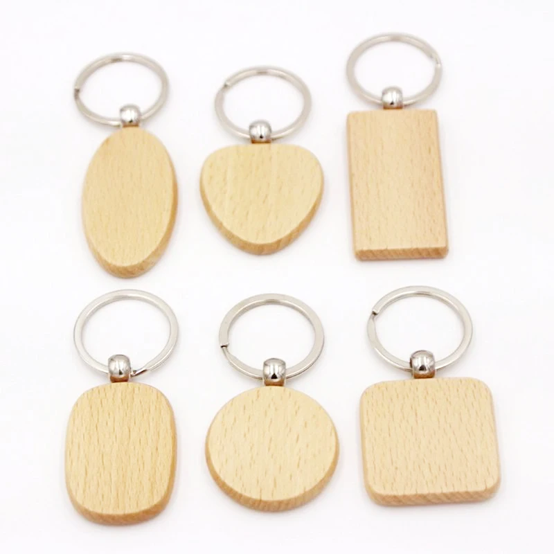 

60pcs Mixed Blank Wooden Keychain DIY Wood Key Chains Key Ring for DIY Craft Decoration ID Can Be Engraved Bulk Wholesale