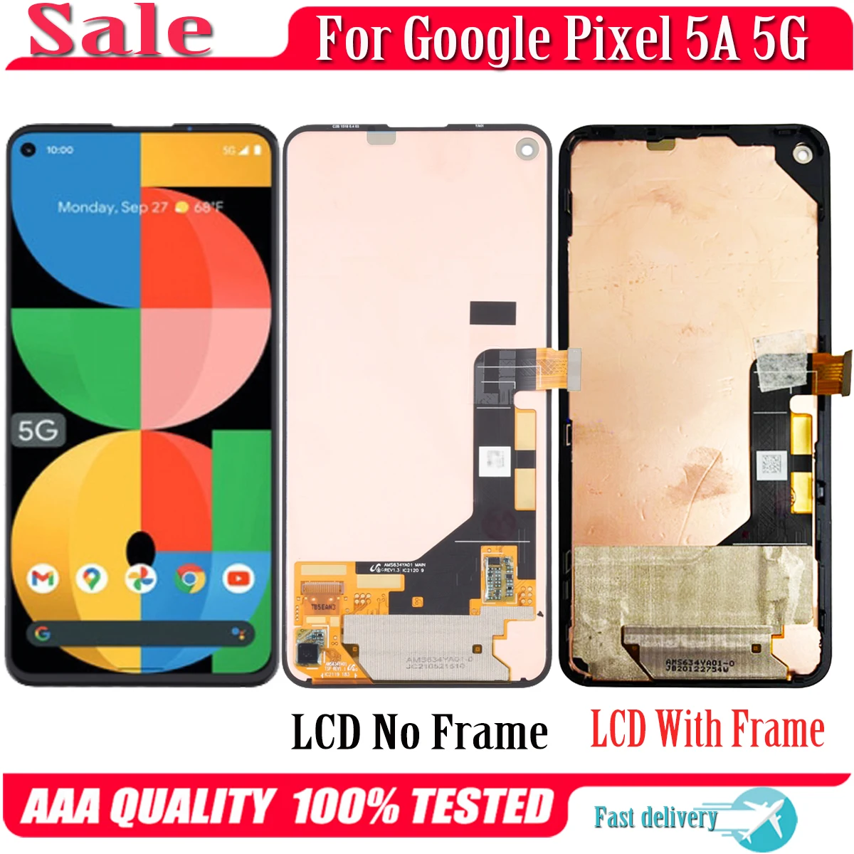

6.34" Original For Google Pixel 5A LCD Display Touch Screen Digitizer Assembly For Google Pixel5A LCD Replacement With Frame