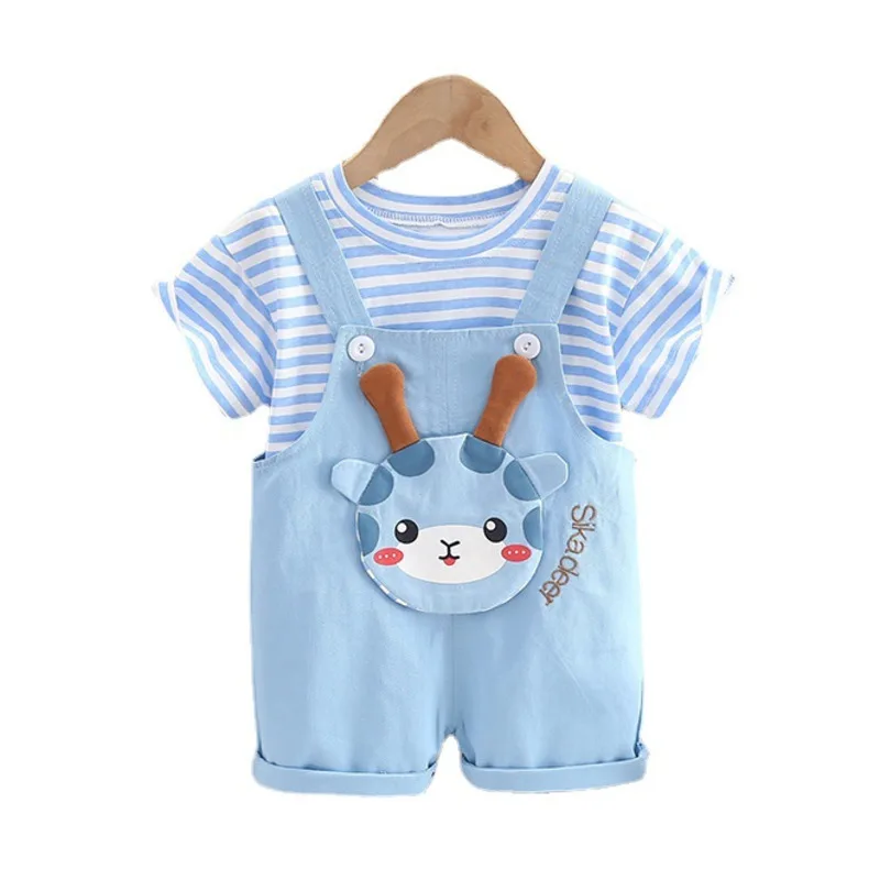 

New Summer Baby Clothes Suit Children Girls Cute Casual Striped T-Shirt Overalls 2Pcs/Set Toddler Sports Costume Kids Tracksuit