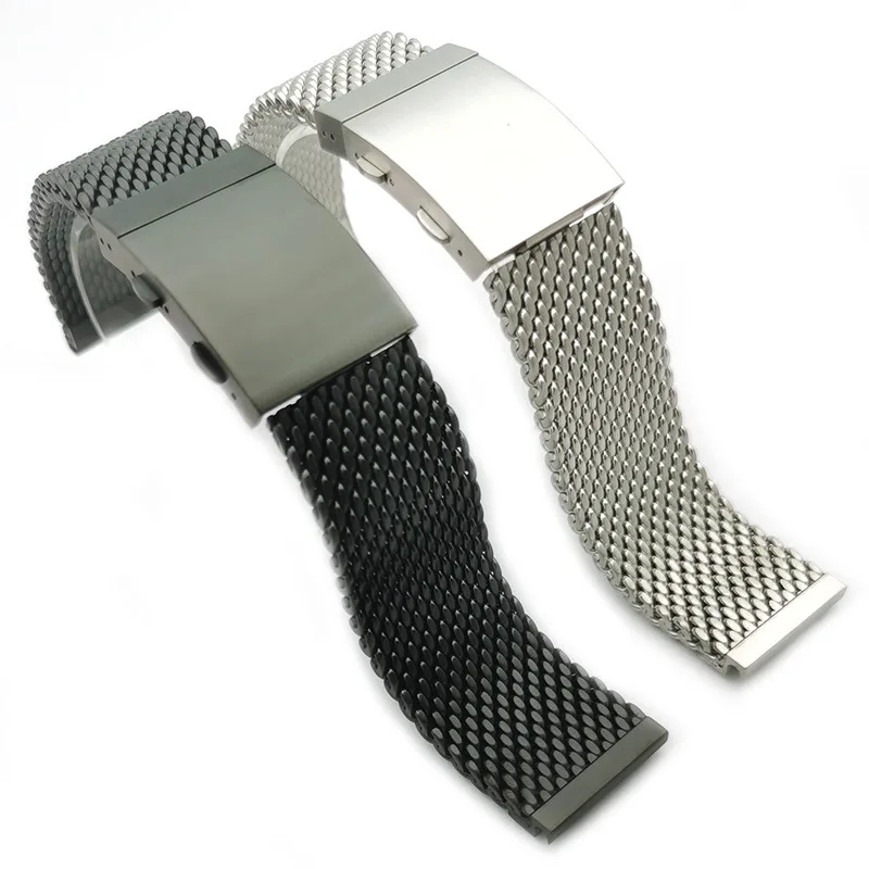 316L Stainless Steel 22MM Silver Thick Mesh Shark Extension Buckle Watch Band With Quick Release Bar Fit For SKX007 Dive Watch