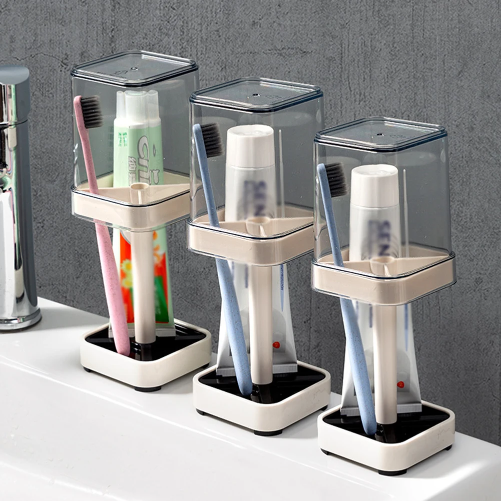 

Toothbrush And Toothpaste Holder With 3 Slots Decorative Toothbrush Organizer With Cup/lid Bathroom Countertop Organizer