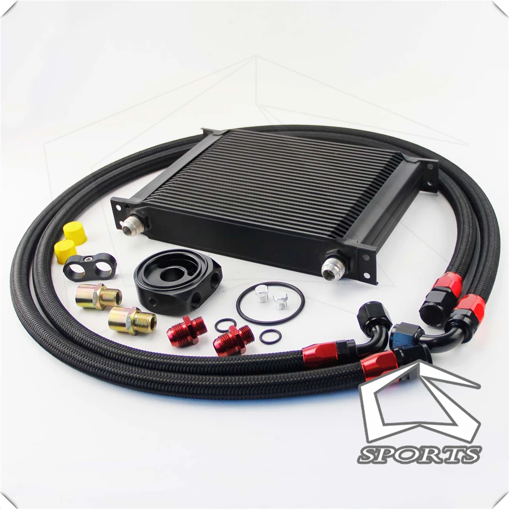

Universal 28 Row 10AN Aluminum Engine Transmission Oil Cooler+black adapter Kit