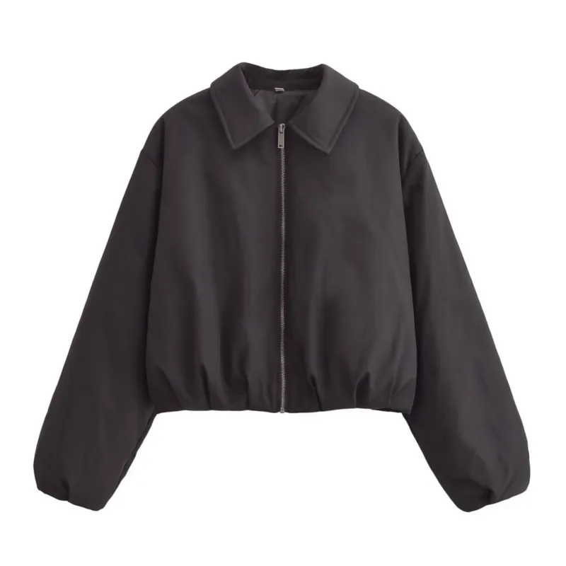 TRAF хлопковая короткая куртка на молнии для женщин осенняя мятая подол