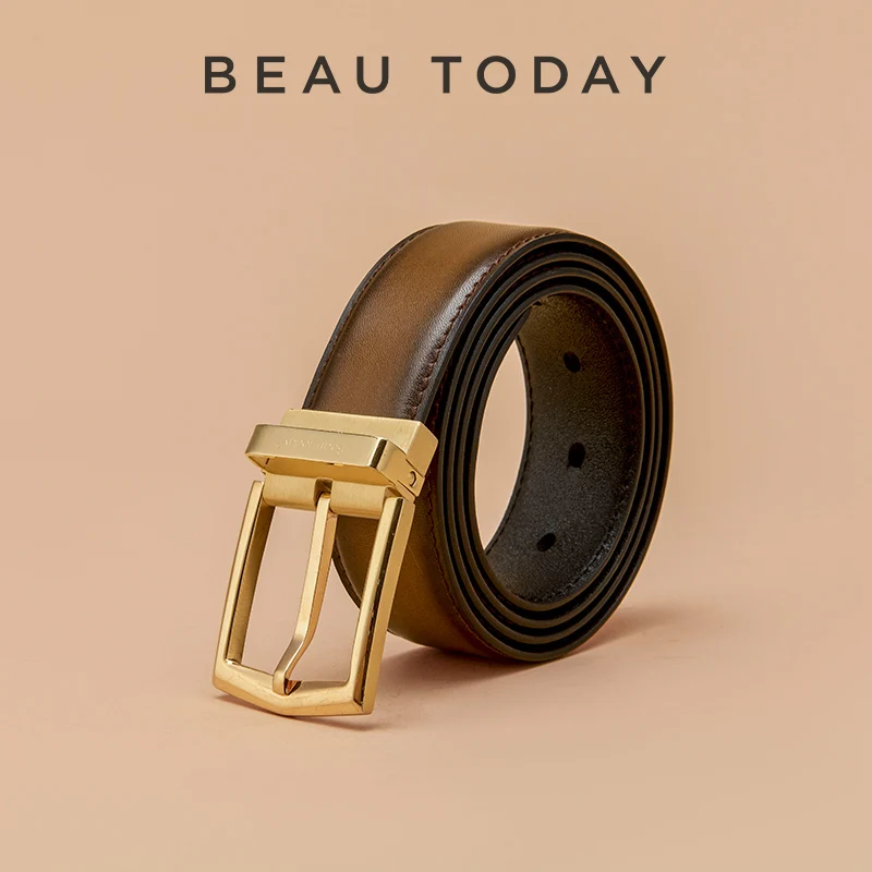 BEAUTODAY Belts Men Genuine Cow Leather Male Metal Buckle 3.4cm Width Solid Business Waistband Accessories Handmade 92000