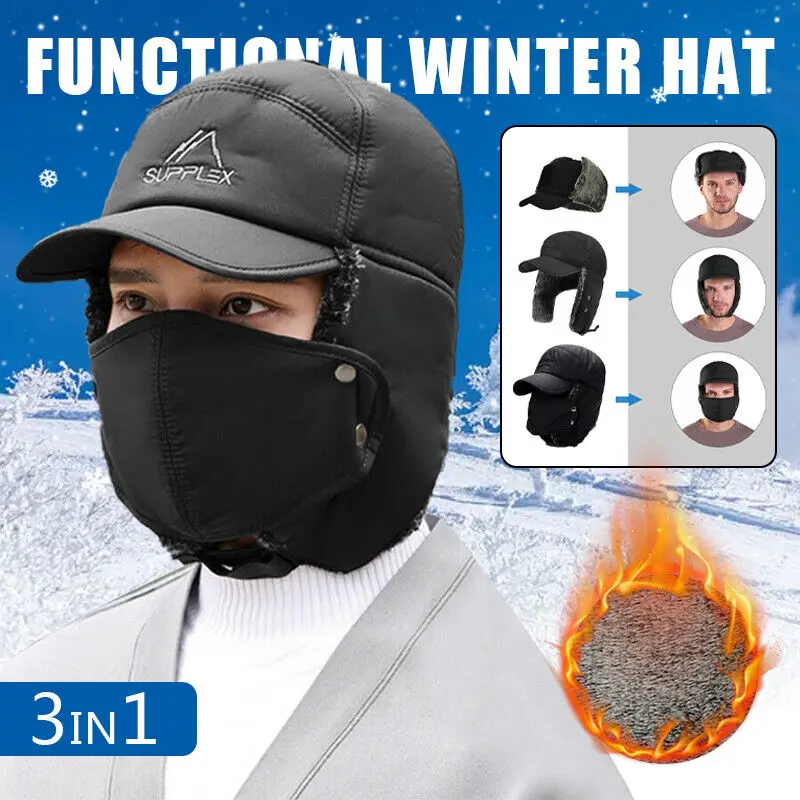 

Winter Warm Thicken Faux Fur Bomber Hat for Men Women Ear Flap Cap Ski Soft Thermal Bonnets Hats Caps for Extreme Cold Weather