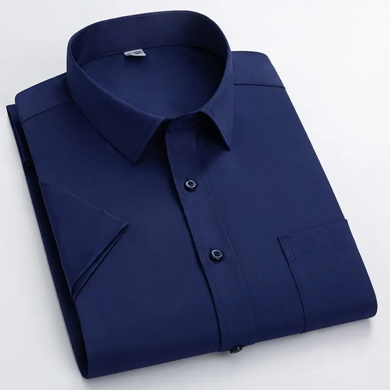 

Мужская Однотонная рубашка из бамбукового волокна, эластичная Удобная классическая рубашка с короткими рукавами, легкая в уходе блуза