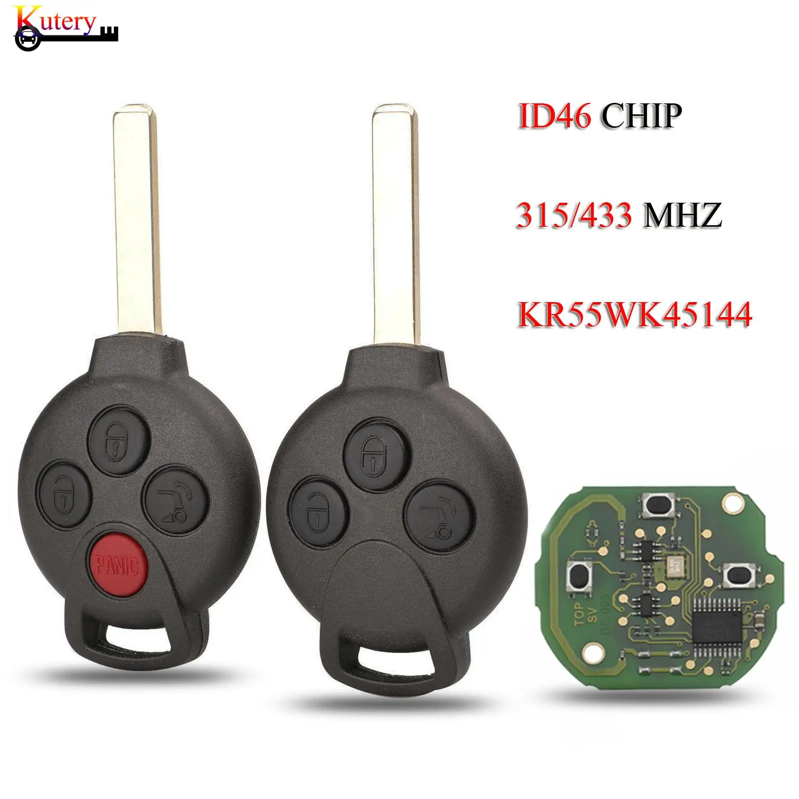 

jingyuqin KR55WK45144 Remote Smart Car Key For Mercedes-Benz Fortwo 451 2007-2013 3/4Buttons 315/433Mhz ID46 PCF7941Chip