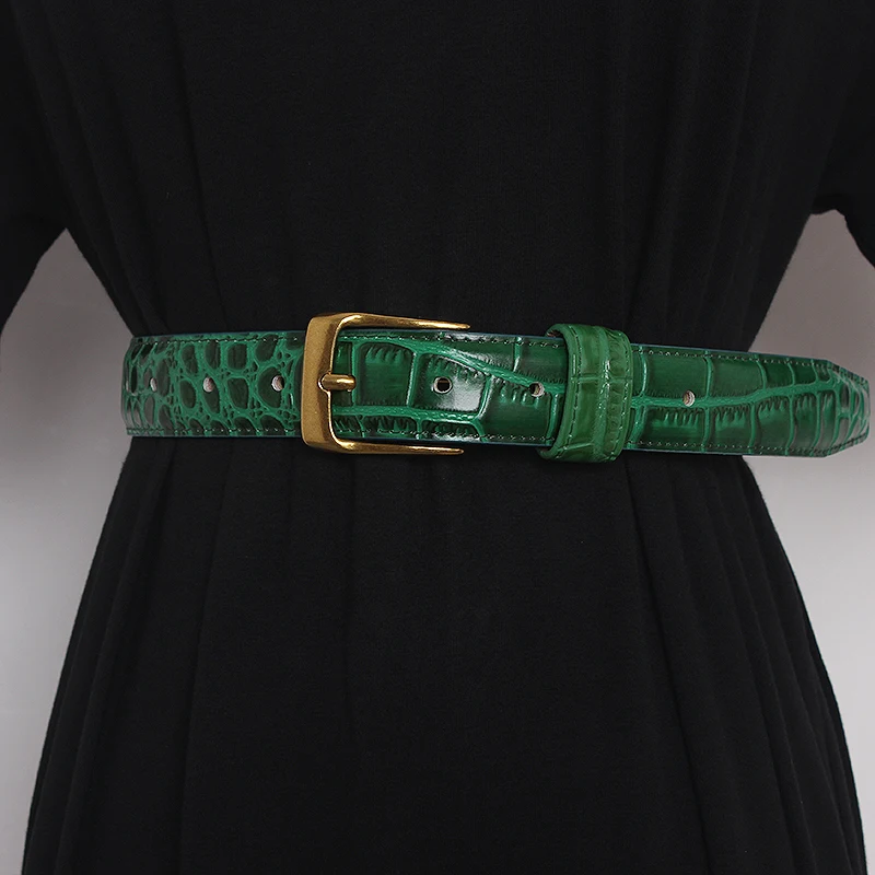Women's leather belt simple versatile decorative jeans female belt fashion matching skirt suit sweater belt for women green