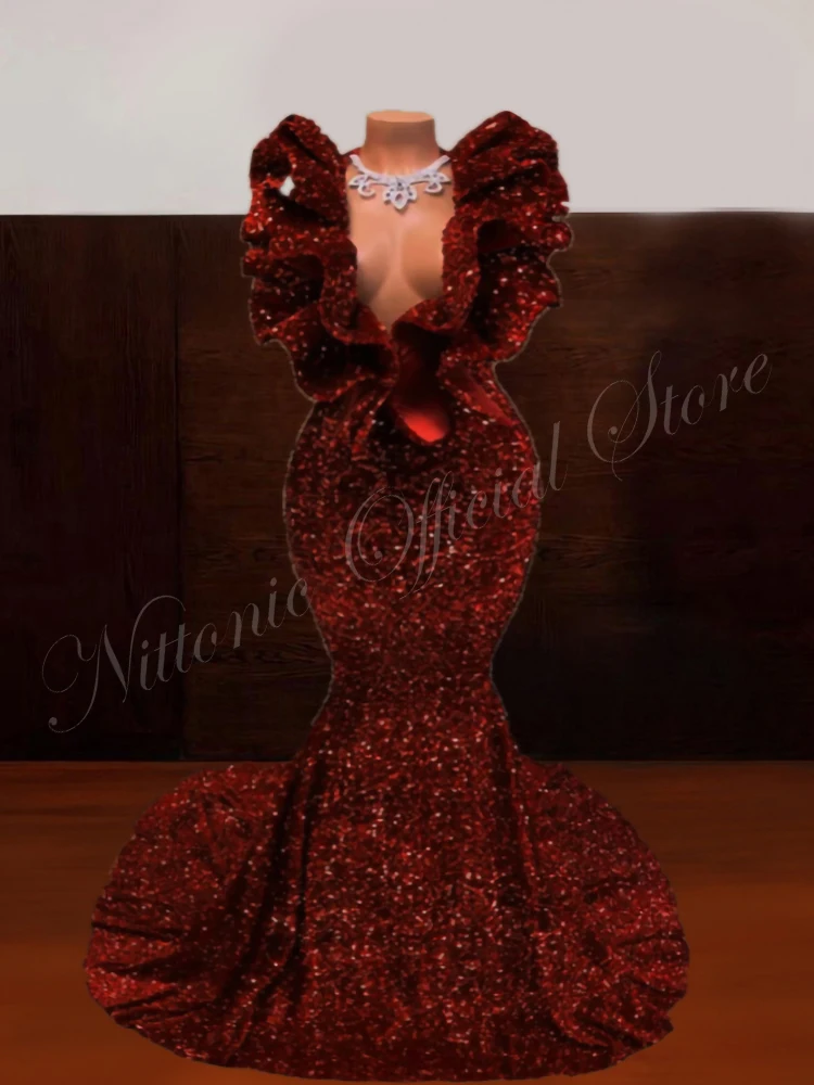 

Luxury Prom Dresses for Woman Floor-Length Sexy Mermaid with Sequin Ruffles Formal Occasion Party Evening Elegant 2023 New