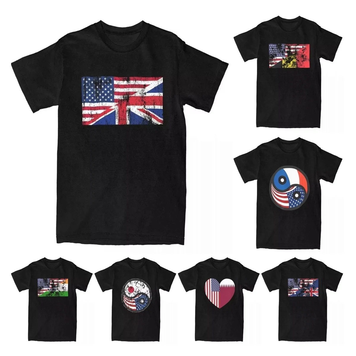 Мужские футболки с надписью UK French Japan Australia India And US Flag