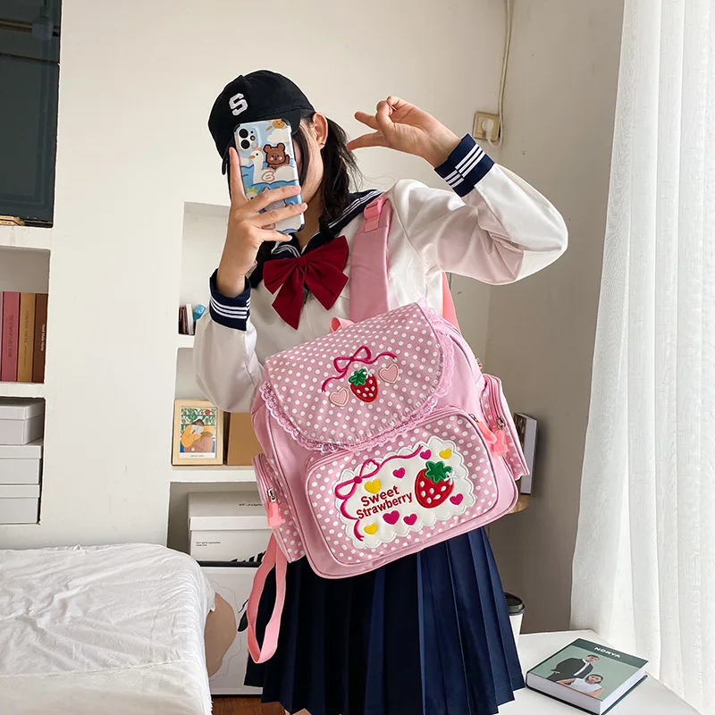 Японский и корейский стиль, детский маленький рюкзак, милые холщовые школьные ранцы для девочек-подростков, школьный рюкзак в горошек, Детс...