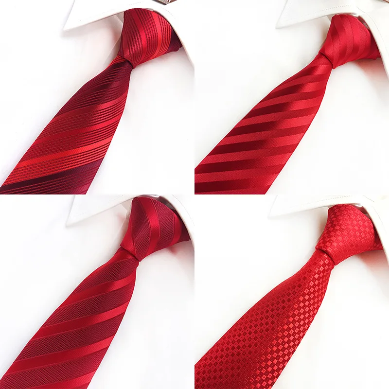 

New Wine Red Pink Solid Striped 8cm Polyester Tie for Groom Groomsman Wedding Suit Shirt Necktie Accessories Wholesale