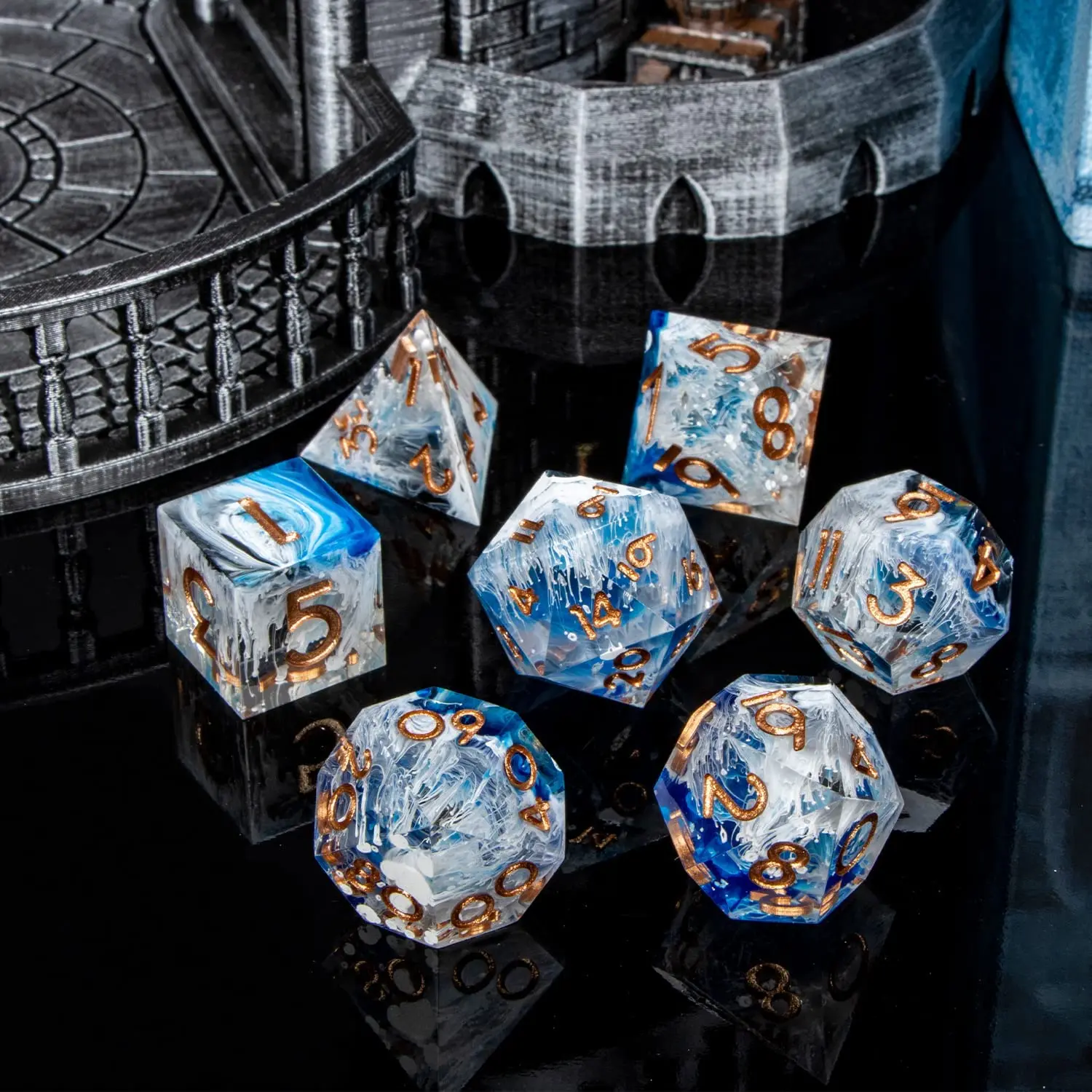 D + D6 синие и белые D20 ролевые полигедральные игральные кости Dnd с острыми краями из