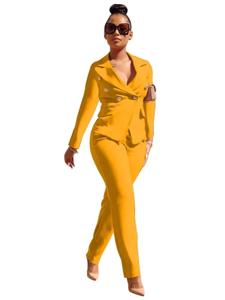 

African Blazer Clothes Women 2 Piece Set Jacket Tops And Pants Blazers Suit Autumn New Solid Fashion Office Lady African Outfits