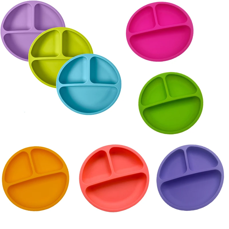 

Baby silicone dinner plate children's food plate solid color cute smiling face children's dishes children's training tableware