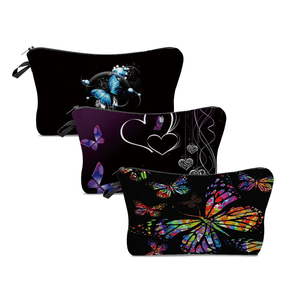 

Women Portable Cosmetic Bags Butterfly Print Wash Bag Pouch Travel Storage Zip Toiletries Organizer Female Pocket Money Bag