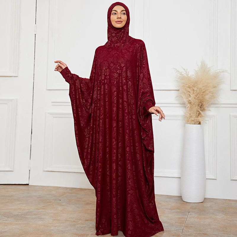 Hijab Islam Prayer Dress Jilbab Muslim Woman 1 Piece For 2022 Jacquard Hooded Abaya Salat Prayer Gown Burka Eid Ramadan Clothes