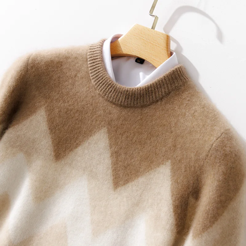 100%  cashmere sweater men's round neck pullover top autumn and winter new new knitted sweater fashion retro men's jacket