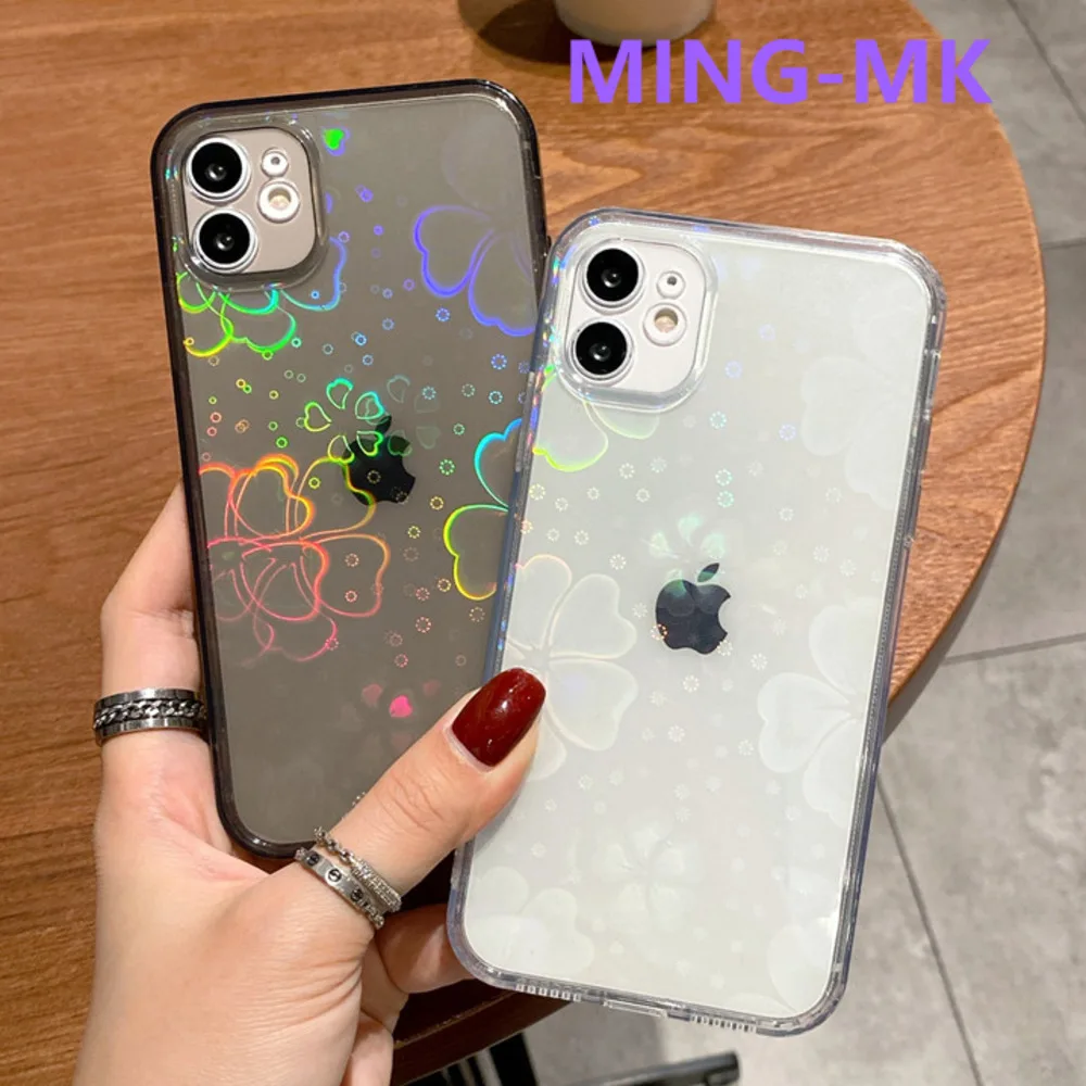

Fashion Gradient Laser Love Heart Transparent Soft Cases for iPhone 14 13 12 11 Pro Max Cover For iphone X XR XS 7 8 Plus SE2020