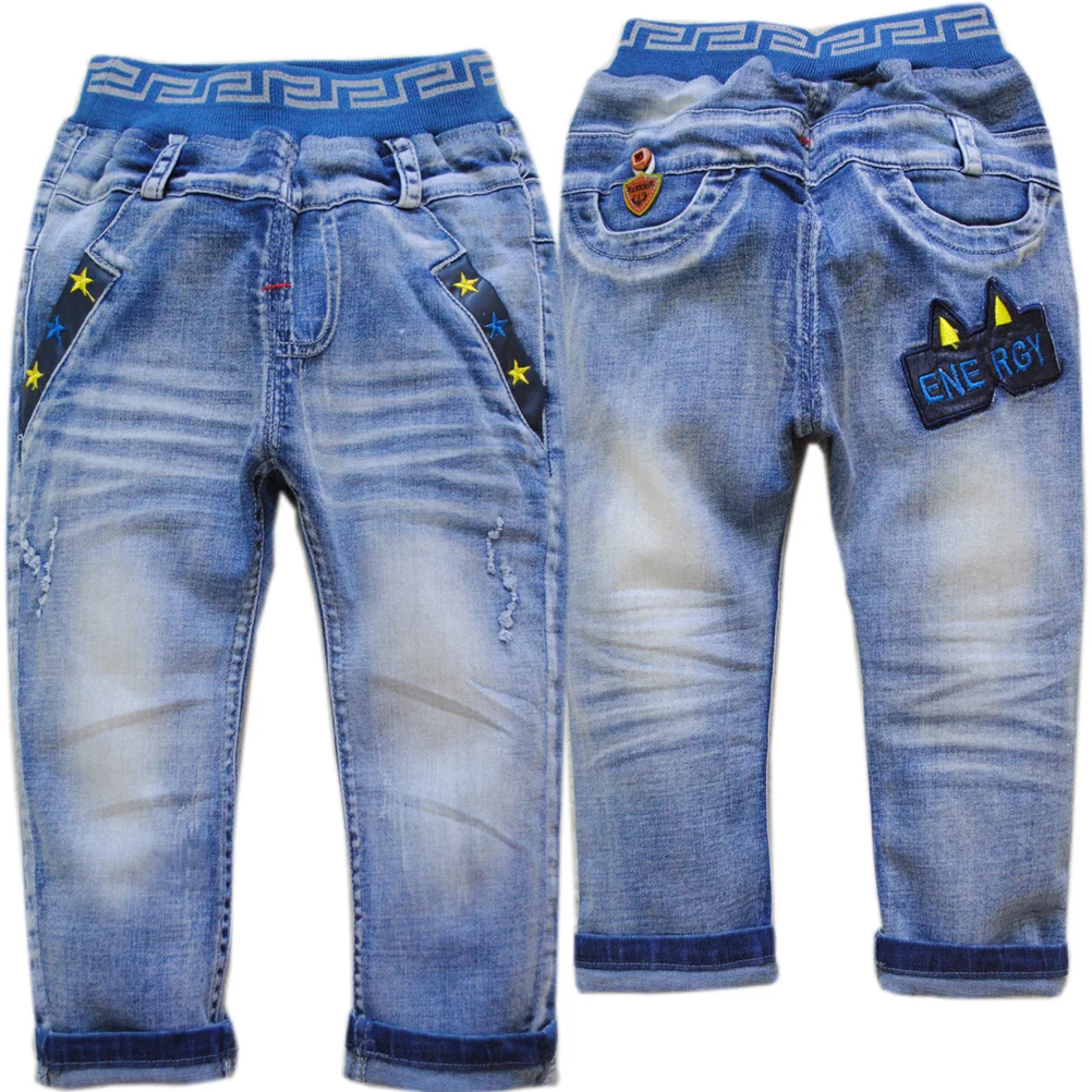 

Детские демисезонные джинсы для мальчиков, мягкие джинсовые брюки темно-синего цвета с эластичным поясом, 4051
