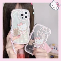 pink hello kitty girls with bracelet iphone 13 12 mini 11 pro x xr xs max 7 8 6 plus 2022 shock resistant clear tpu case