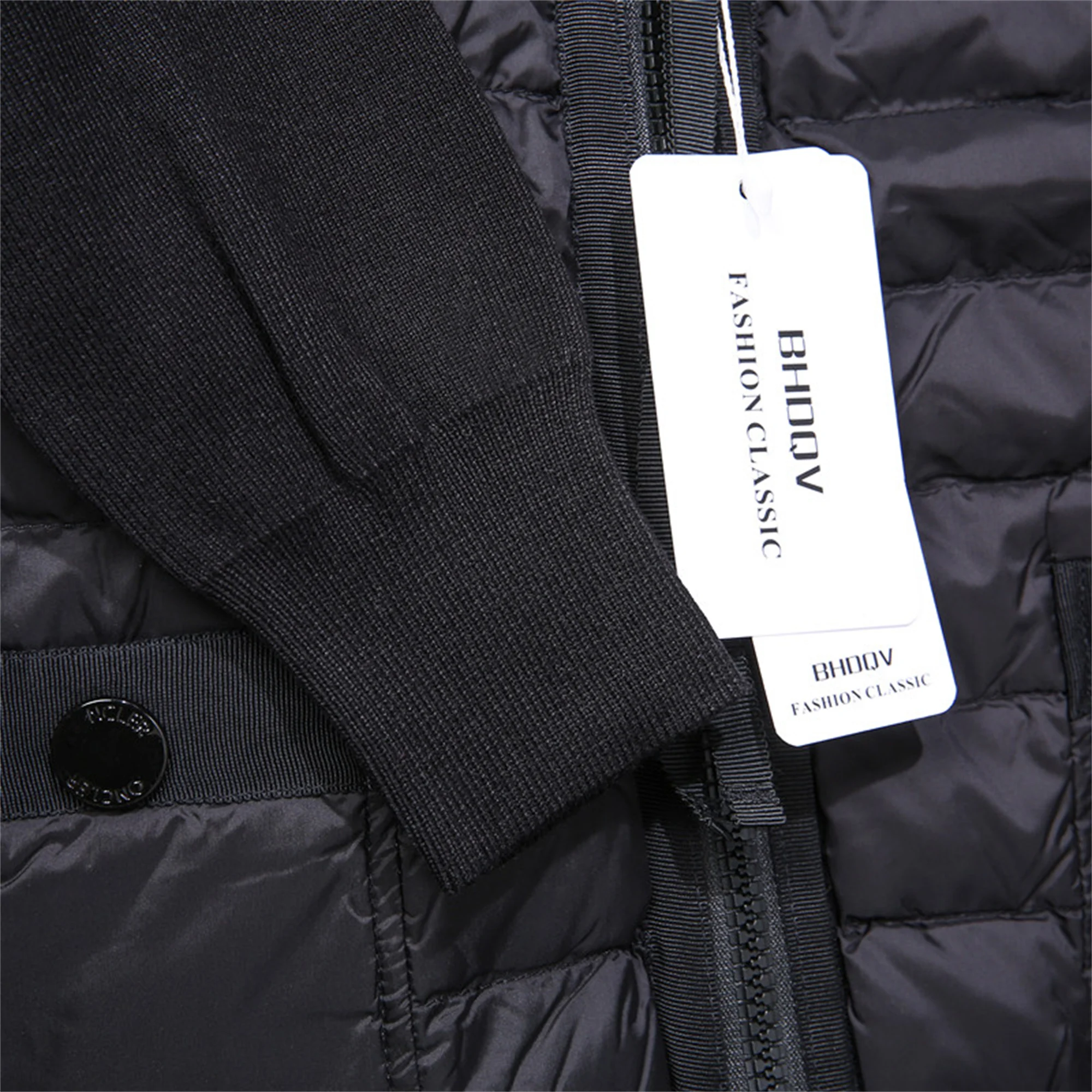 Winter Down Jacket Knitted Women's Round Neck Slim New Short Black and White Zipper Jacket Casual Autumn