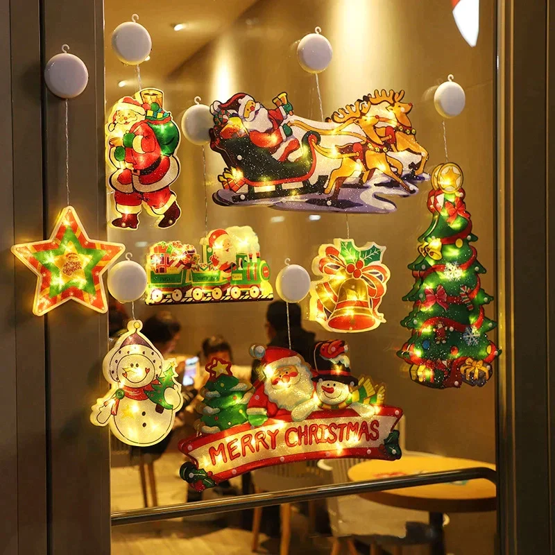 

Christmas Decor LED Light Window Suction Cup Lamp Snowflake Christmas Tree Star Pendant Light for Bedroom Living Room Restaurant